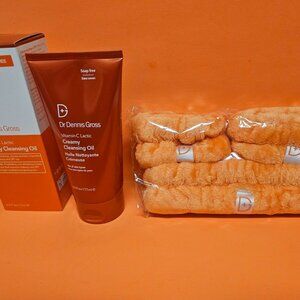Dr. Dennis Gross Vitamin C creamy oil cleanser+lactic 6oz+ wristlets+headband
